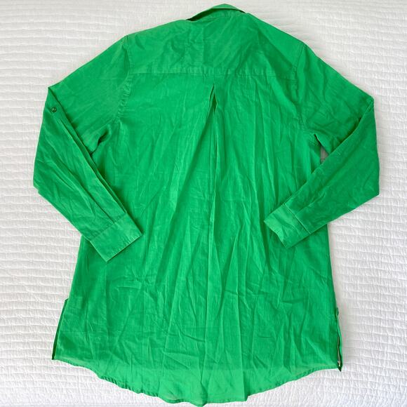 New True Destinations Long Sleeve Cotton Buttoned Tunic Blouse in Green Size S - Picture 2 of 5